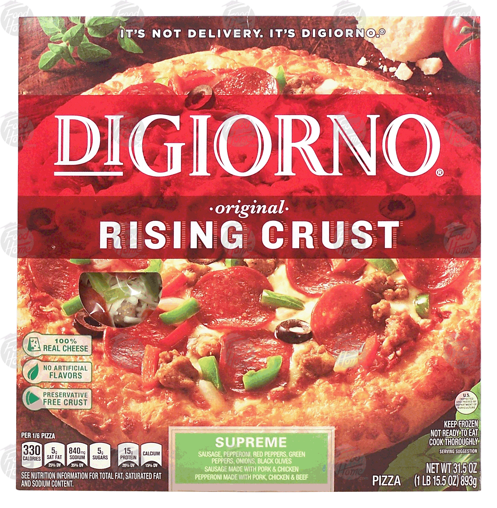 Digiorno Rising Crust supreme pizza, sausage, pepperoni, red peppers, green peppers, onions, black olives Full-Size Picture